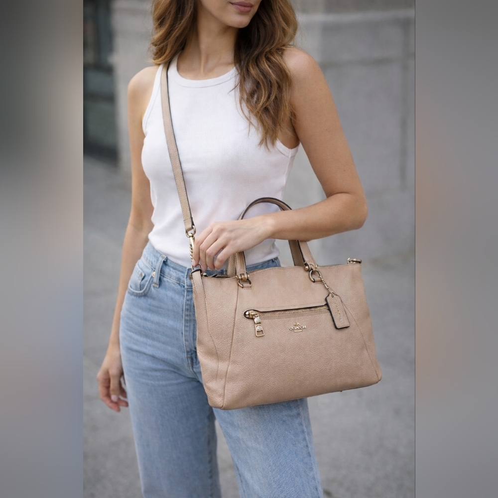 Coach beige Pebbled Leather Crossbody/Satchel Bag